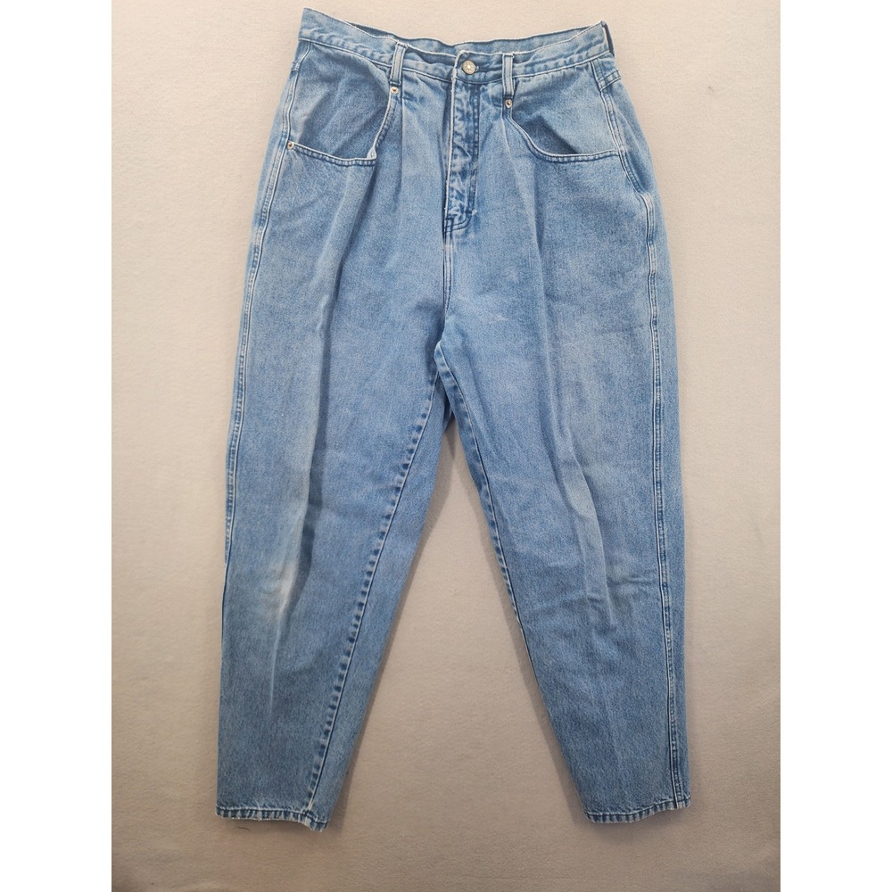 Vintage Brittania High Waisted Mom Jeans Light Wash Pleated Tapered Denim 14x30